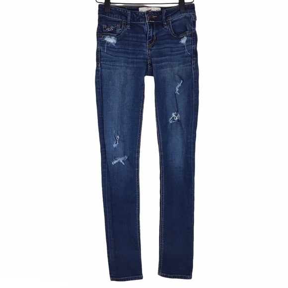 Hollister Denim - HOLLISTER Jeans Size 0S 24 Skinny Slim Distressed Medium Wash Stretch Denim